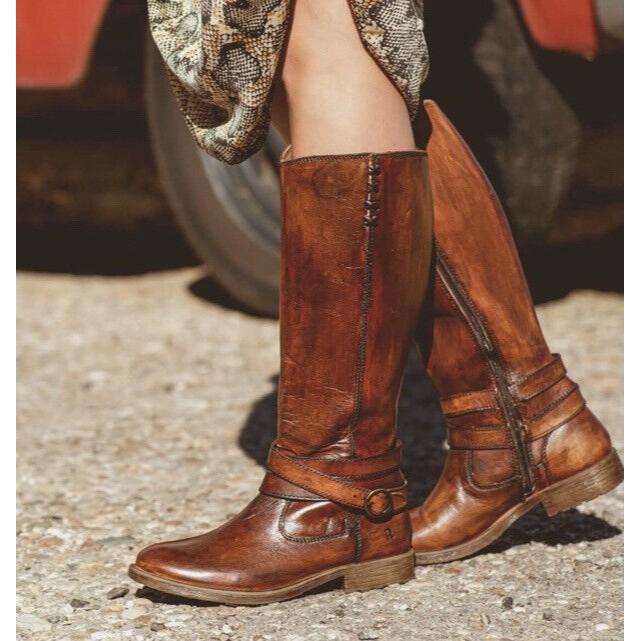 Roan By Bed Stu Size 7 Gayla Tall Brown Riding Boots Distressed Look Nwob $169